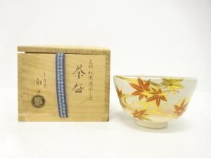 中村能久造　色絵　紅葉流水之図　茶碗